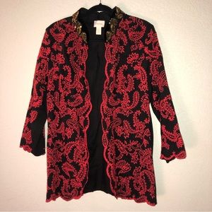 Red and Black Jacket with Scalloped Edges and Gold Sequins- CHICO’S Coll…